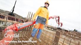  Presentation with pump - Colorful slide set enhanced with builder worker with boom pump backdrop and a coral colored foreground