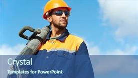  Presentation with blue sky - Beautiful slide deck featuring builder worker with pneumatic hammer backdrop and a ocean colored foreground