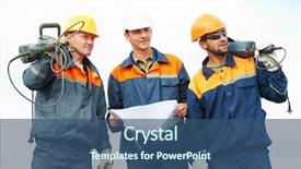  Presentation with positive and motivated - Theme featuring builder worker with pneumatic hammer background and a ocean colored foreground