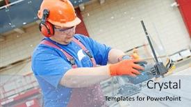  Presentation with builder - Presentation theme with builder worker with power tool background and a light blue colored foreground