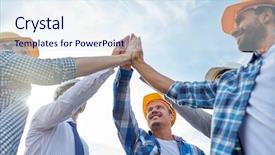  Presentation with business building blocks - PPT layouts featuring builders and architect in hardhat background and a sky blue colored foreground