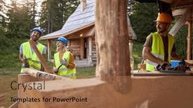  Presentation with construction site construction - Slides with builders-are-in-a-good background and a coral colored foreground