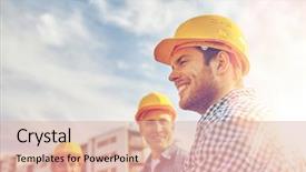  Presentation with building construction - Audience pleasing theme consisting of builders in hardhats at construction backdrop and a lemonade colored foreground