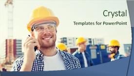  Presentation with business communications - Presentation design consisting of builders in hardhats with radio background and a cream colored foreground