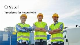  Presentation with augmented reality in construction industry - PPT theme consisting of builders in high visible vest background and a white colored foreground