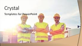  Presentation with building construction - Theme having builders in high visible vest background and a cream colored foreground
