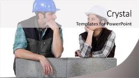  Presentation with wall partition - PPT layouts consisting of builders leaning on an unfinished background and a white colored foreground