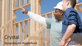  Presentation with construction site construction - Presentation design featuring builders on a construction site background and a coral colored foreground