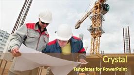  Presentation with blueprint - Colorful slides enhanced with builders with blueprint at construction backdrop and a tawny brown colored foreground