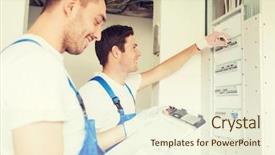  Presentation with building electrical - PPT theme with builders with clipboard and electrical background and a cream colored foreground