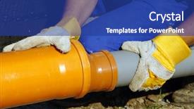  Presentation with sewage - Presentation with foundation building - closeup of plumber's hands assembling background and a ocean colored foreground