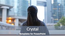  Presentation with corporate - PPT theme with building - woman look around in city background and a  colored foreground