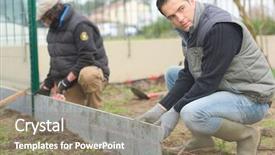  Presentation with house building - Colorful presentation theme enhanced with building a fence backdrop and a gray colored foreground