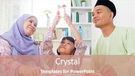  Presentation with muslim family - PPT layouts having building a wooden toy house background and a coral colored foreground