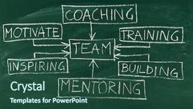  Presentation with team building - Beautiful slide deck featuring building and coaching flow chart backdrop and a ocean colored foreground