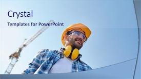  Presentation with building construction - Theme having building and people concept - smiling background and a sky blue colored foreground