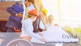  Presentation with team planning - Theme consisting of building-barrier-free background and a sky blue colored foreground