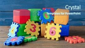  Presentation with wooden building blocks - Audience pleasing PPT layouts consisting of building blocks and puzzle pieces backdrop and a ocean colored foreground