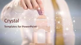  Presentation with wooden building blocks - Amazing slide set having building blocks with interconnected lines backdrop and a lemonade colored foreground