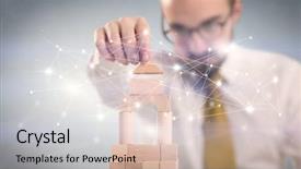  Presentation with wooden building blocks - Amazing slide deck having building blocks with interconnected lines backdrop and a lemonade colored foreground