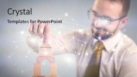  Presentation with wooden building blocks - Audience pleasing PPT layouts consisting of building blocks with interconnected lines backdrop and a light gray colored foreground