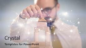  Presentation with wooden building blocks - Presentation theme having building blocks with interconnected lines background and a soft green colored foreground