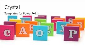  Presentation with white letters - Presentation design enhanced with building blocks writing - various alphabet letters isolated background and a  colored foreground