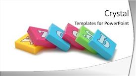  Presentation with jumbled letters for kindergarten - Cool new PPT theme with building blocks writing - various letters isolated on white backdrop and a  colored foreground