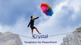  Presentation with gap - Cool new PPT theme with building business concept - young businesswoman walking on rope backdrop and a  colored foreground
