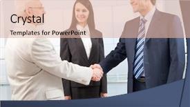  Presentation with shaking hands - Colorful PPT theme enhanced with building networking - businesspeople shaking hands backdrop and a lemonade colored foreground