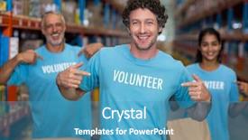  Presentation with kids tee shirt - Audience pleasing PPT theme consisting of building charity - focus of happy volunteer showing backdrop and a teal colored foreground