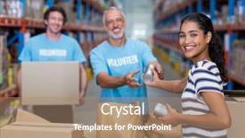  Presentation with focus - Beautiful theme featuring building charity - focus of happy woman gives backdrop and a  colored foreground