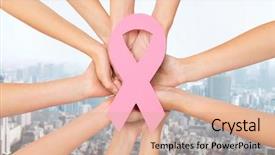  Presentation with building women - Cool new presentation theme with building charity - healthcare people and medicine concept backdrop and a coral colored foreground