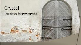  Presentation with old church building - Presentation featuring building church - old wooden door background and a soft green colored foreground