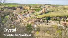  Presentation with ancient roman - Slide set with building church people - aerial views of the spanish background and a coral colored foreground