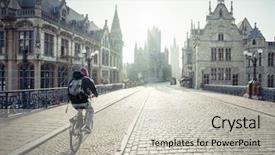  Presentation with building houses - PPT layouts with building church people - historic houses in ghent belgium background and a light gray colored foreground