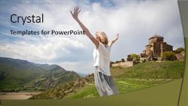  Presentation with sidesgo of sights - Slide set with building church people - jvari monastery mtskheta tourists visiting background and a  colored foreground