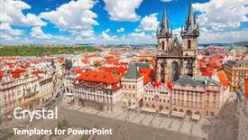  Presentation with old church building - Presentation theme with building church people - old town square in prague background and a coral colored foreground