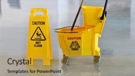  Presentation with caution - Slide deck consisting of janitorial - mop bucket and caution sign background and a gold colored foreground