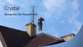  Presentation with house roof and roofing business - Theme enhanced with building cleaning - professional roof washing background and a light blue colored foreground