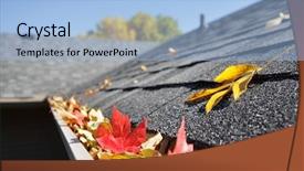  Presentation with gutter - Colorful theme enhanced with building cleaning - rain gutter full of autumn backdrop and a light blue colored foreground
