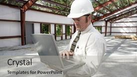  Presentation with inspector - Colorful presentation theme enhanced with building code - construction inspector or engineer filling backdrop and a light gray colored foreground