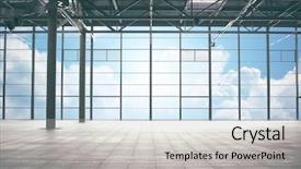  Presentation with airport terminal - Audience pleasing theme consisting of building concept - airport terminal backdrop and a light gray colored foreground