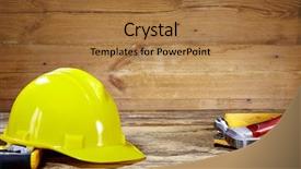  Presentation with building construction - PPT theme with building construction - copyspace board with instruments background and a coral colored foreground