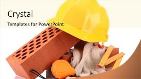  Presentation with white bricks - Presentation theme featuring building construction - helmet roulette bricks and gloves background and a yellow colored foreground