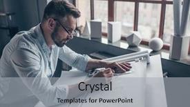  Presentation with construction work - Presentation design featuring building construction - mature man at work background and a light gray colored foreground