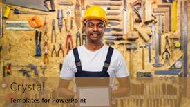  Presentation with construction work - Colorful slide set enhanced with building-construction-and-technology-concept backdrop and a coral colored foreground