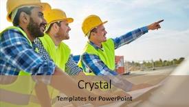  Presentation with blueprint - Cool new theme with building construction development teamwork backdrop and a coral colored foreground