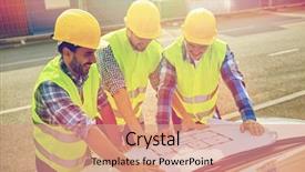  Presentation with building construction - Cool new theme with building construction development teamwork backdrop and a coral colored foreground