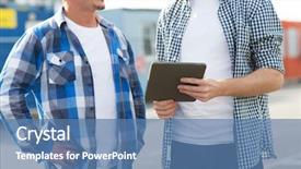  Presentation with people talking - Audience pleasing presentation consisting of building construction technology and people concept - close up of smiling builders in hardhats with tablet pc computer talking outdoors backdrop and a teal colored foreground